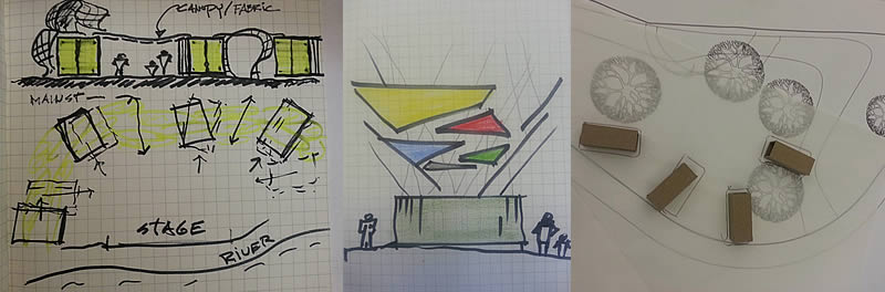 Conceptual sketches//designs for the Freese Park Artist Village