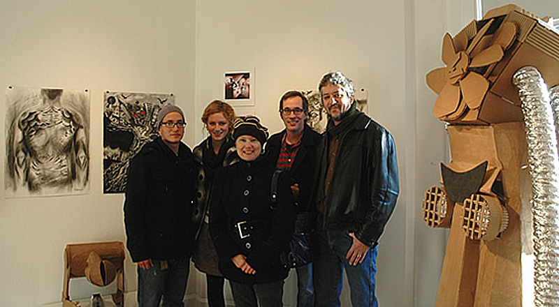 NCC students Manny Valerio and Johanna Lorracher, Professor Joan Fitzsimmons, Professor Joe Fucigna, and Professor Steve DiGiovanni at the 2010 Exhibition of Undergraduate College Artwork in Connecticut exhibition at the John Slade Ely House Center for Contemporary Art
