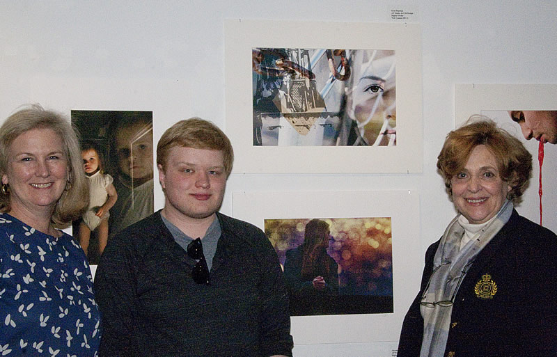 Alexander Bordelon of New Canaan High School, with his art and his mother, and teacher Jeanne McDonagh.