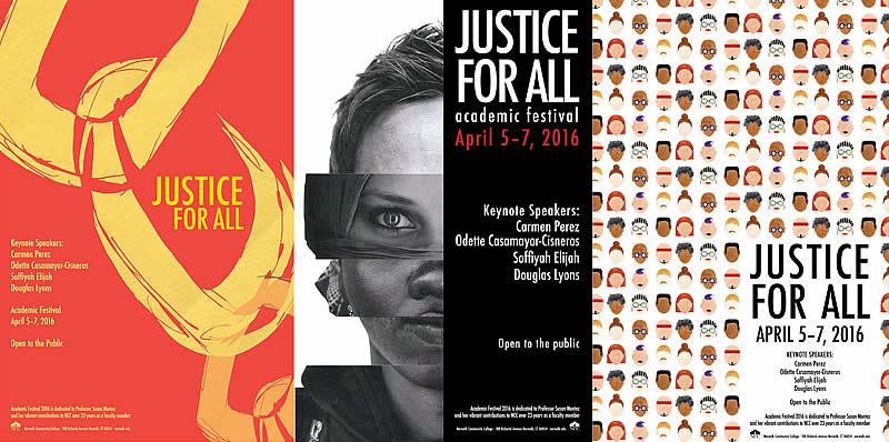 Justice for All posters by Victoria Burgess, Lindsay Greene and Tara Williams