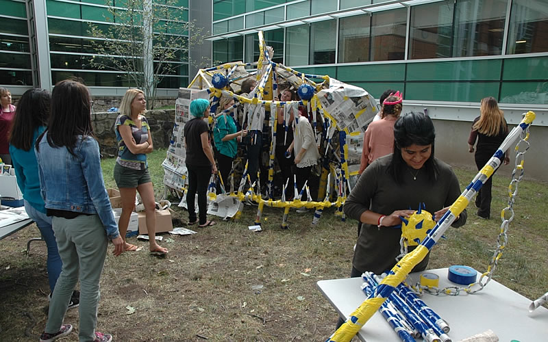 Joe Fucigna's Sculpture I Students Create Structures Using Newspaper and Duct Tape
