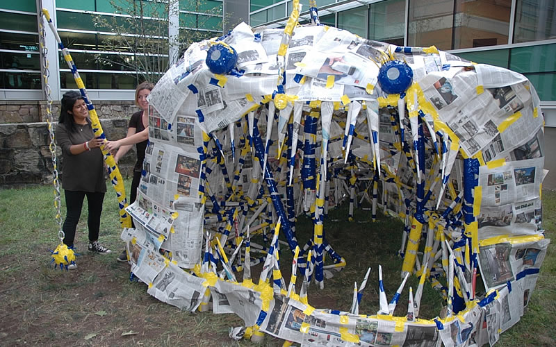 Joe Fucigna's Sculpture I Students Create Structures Using Newspaper and Duct Tape