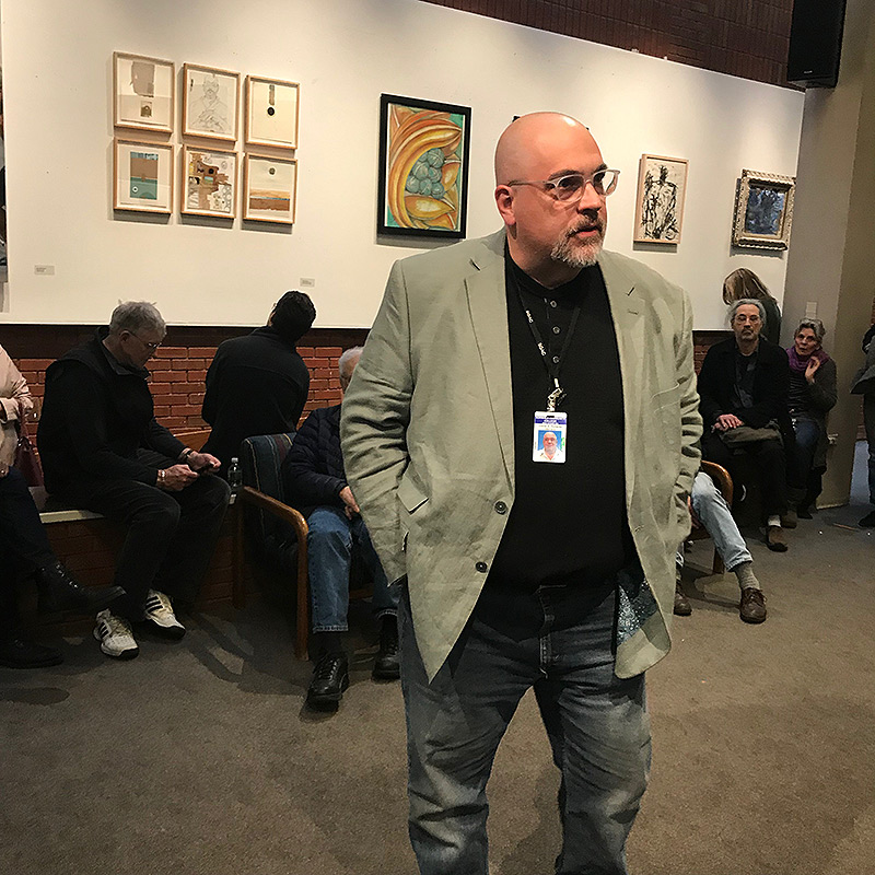 Professor Chris Durante at the opening reception for the 2019 Art Faculty show