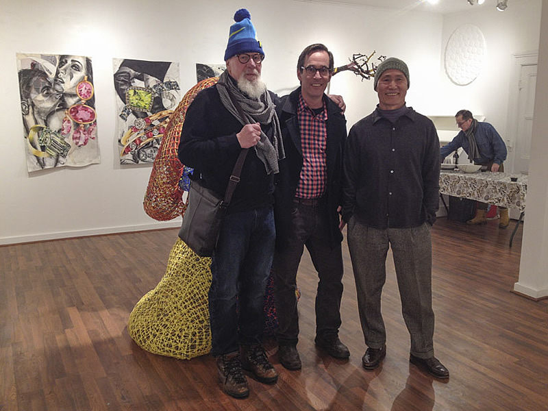 Joe Fucigna, artist Alan Neider and Kiyoshi Iko, owner and director, at Concepto Gallery, Hudson, NY