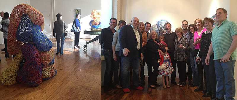 Installation of Big Drip, 2013, 70" x 46" x D 46", plastic and metal. NCC colleagues, family and friends with Joseph Fucigna.