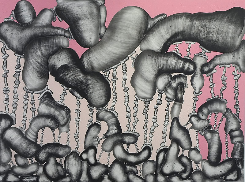 Joseph Fucigna, Black + Pink 'scape', 2012, 30" x 40", ink on claybord