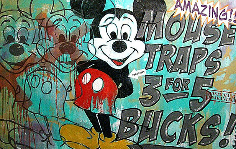 JAHMANE, Mickey Mouse Traps, acrylic on canvas, 65" x 101"