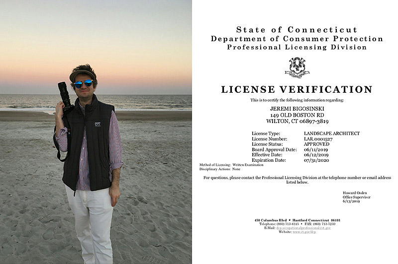 Jeremi Bigosinski, State of CT Licensed Landscape Architect License