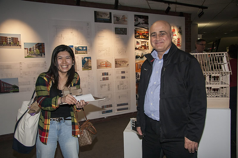 Professor Edmond Yalda with student Nanko Maki at the opening of the the 2016 Stacy M. Israel Art, Architecture + Design Student Exhibition