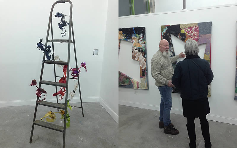 Works by Lyida Viscardi, left, and Alan Neider, right, at Bushwick Gallery Late Night, SPACE B